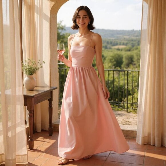 Susana Monaco Poplin Open Back Maxi Dress Blush Cotton Pink Size S - Picture 1 of 8